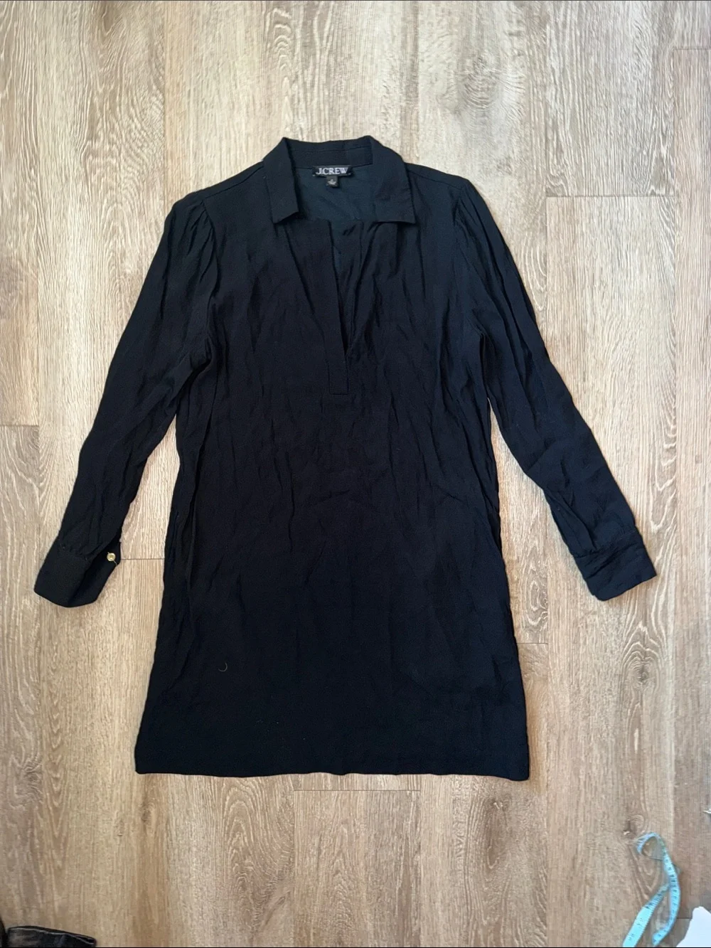 J. Crew Black Long-Sleeve Mini Shirtdress shift crepe size small minimalist